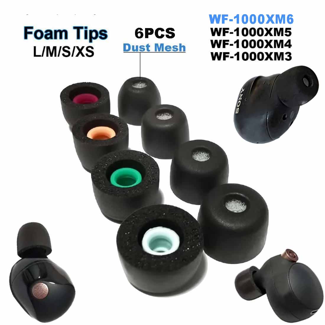 6PCS  Memory Foam Ear Tips Cus - Earphone Foam Tip avis et prix